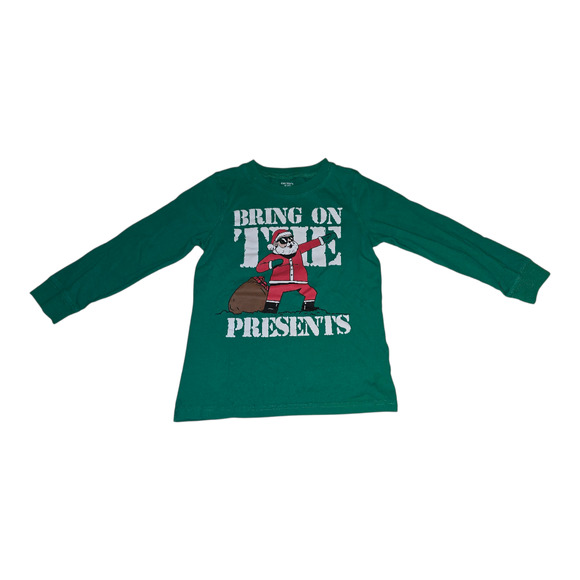 Carter's Kid "Bring on the Presents" Long Sleeve Shirt Green 7 - Picture 1 of 3